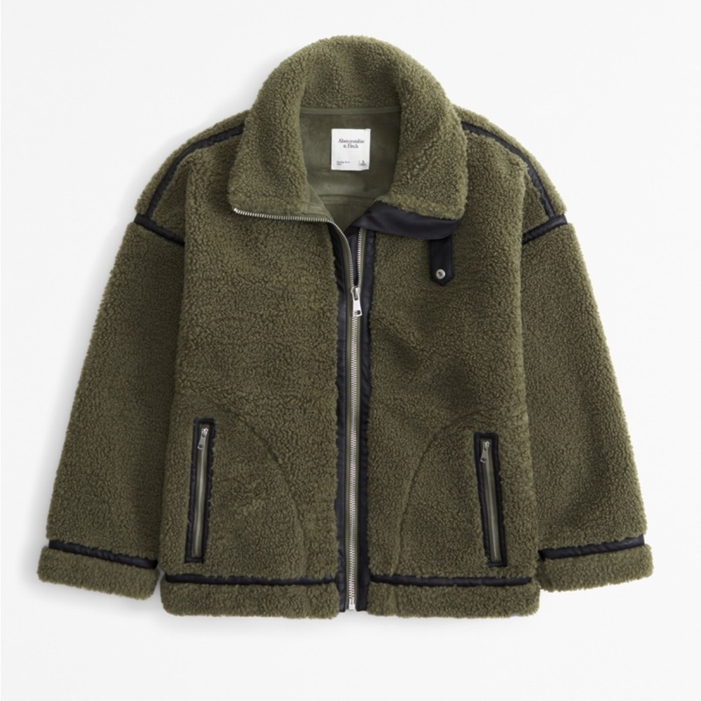 Abercrombie & Fitch Olive Green contrast trim Sherpa aviator Jacket